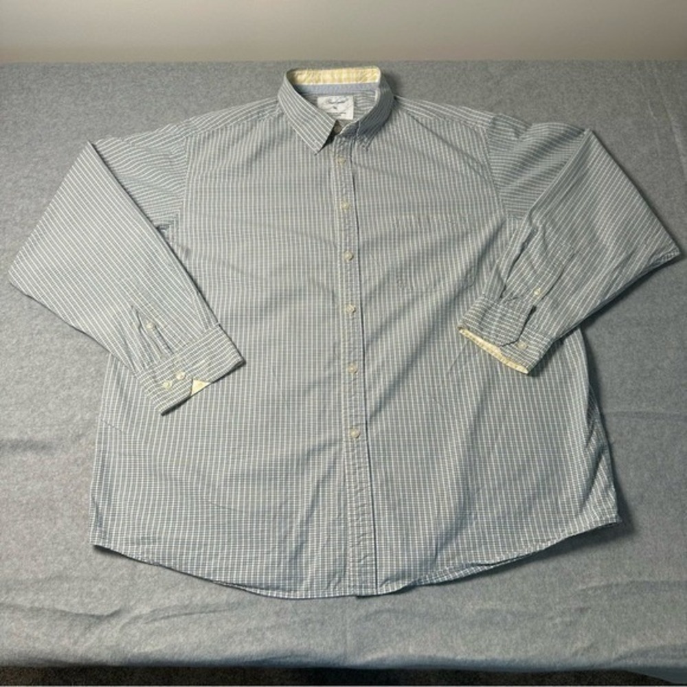 Casuals‎ Mens XL Blue Yellow Micro Check Button Down Shirt Gingham Trim
